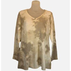 Susan Graver Petite Weekend Printed Brushed Waffle Knit Tunic Womens XS Sand NEW